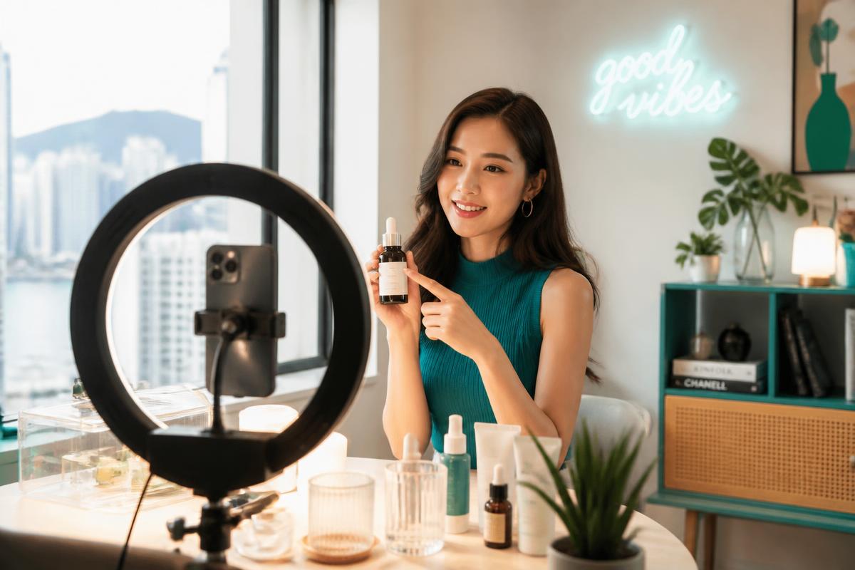 Creator filming a product video in a Hong Kong studio setup